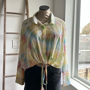 Young Fabulous & Broke Julep Pastel Tye Dye Button Down top sz: Large NWT